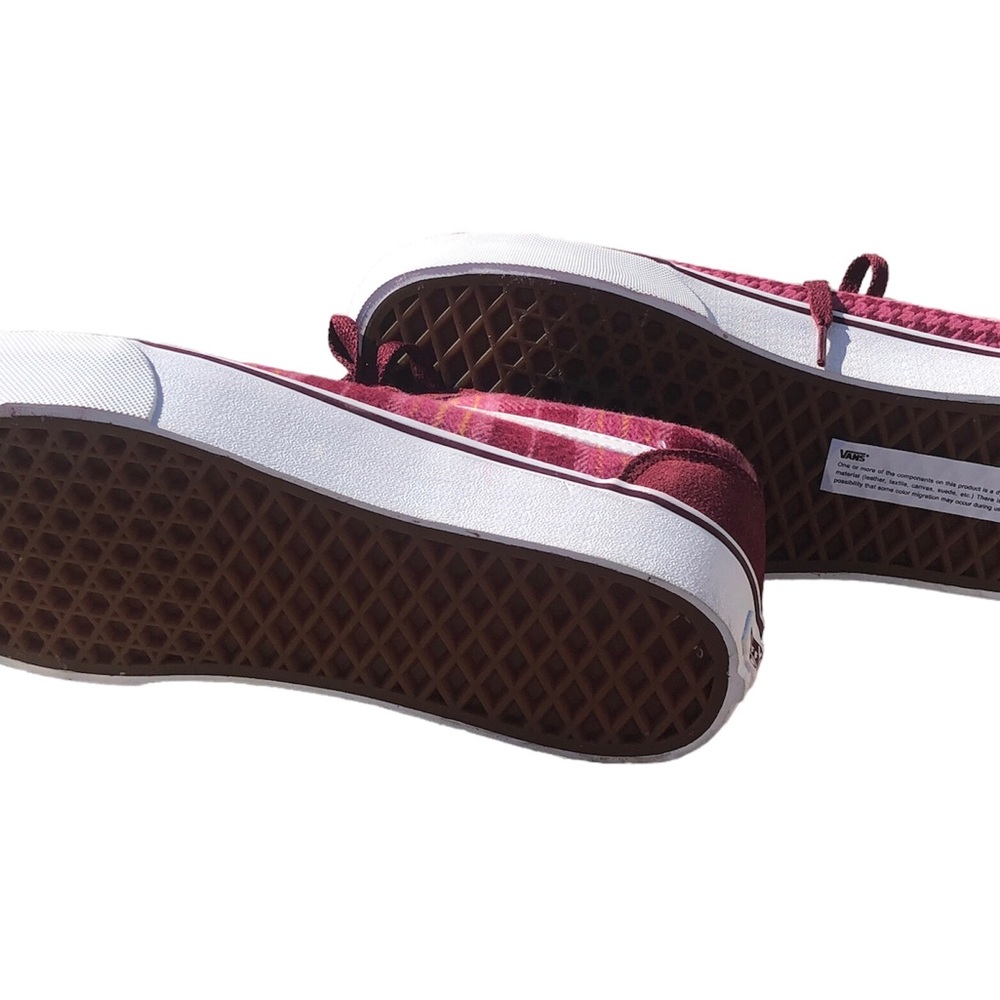 VANS WARD NWOB BURGUNDY MAROON AND WHITE PLAID SUEDE SNEAKERS - Picture 4 of 7